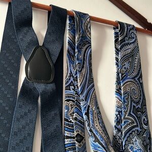 Suspenders and Paisley Tie Set.STANLEY BLACK GEOFFREY BEENE.